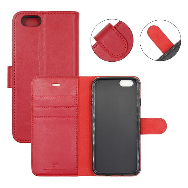 iPhone 6 and iPhone 6S Wallet Case Leather with Stand - Red Röd