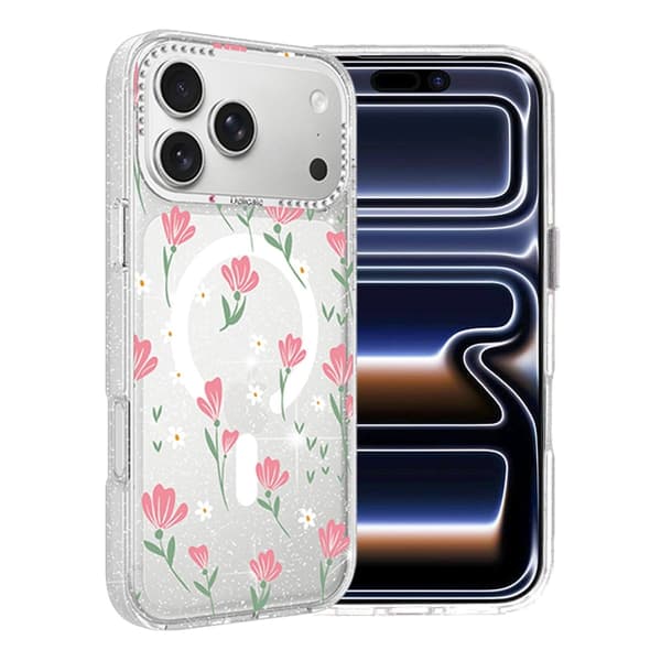Blommigt Skal med Magsafe för iPhone 17 Pro Max - Rosa Sakura Pink