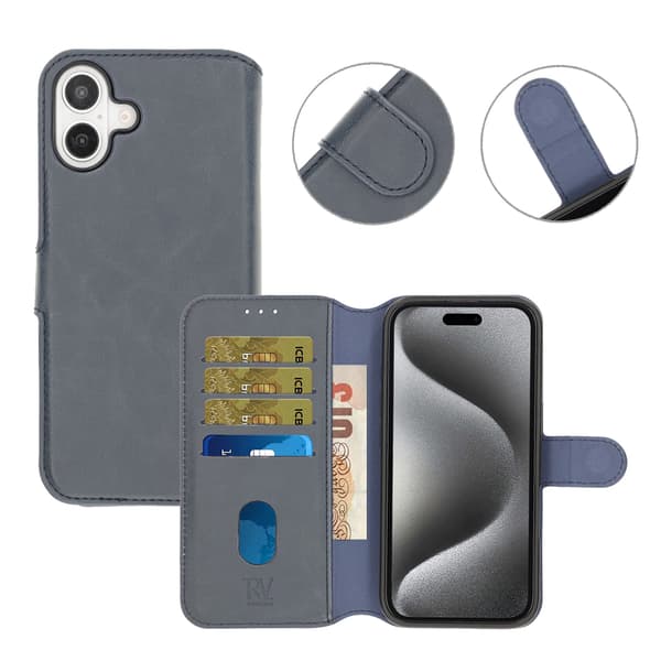 iPhone 16 Plus Wallet Case Magnet Rvelon - Blue Blå