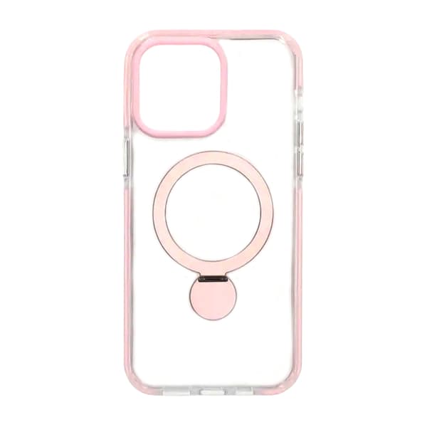 Magsafe Case for iPhone 15 Pro Max - Transparent pink with ring stand Transparent