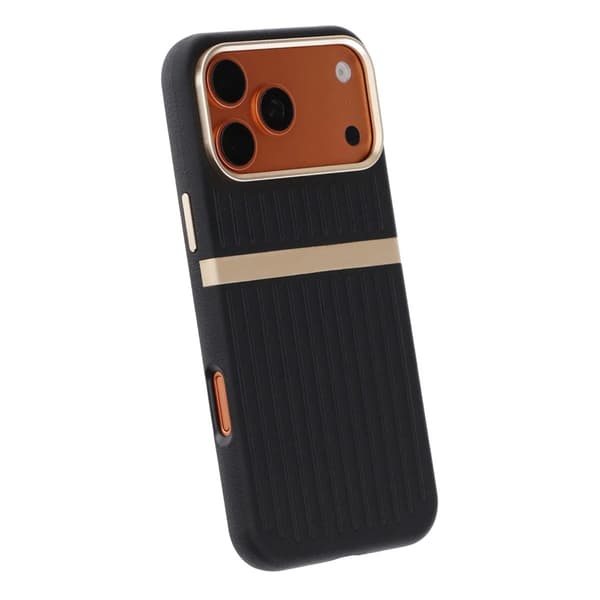 Luggage Spliced Leather Texture Magnetic Phone Case For iPhone 17 Pro/18 Pro Black Svart