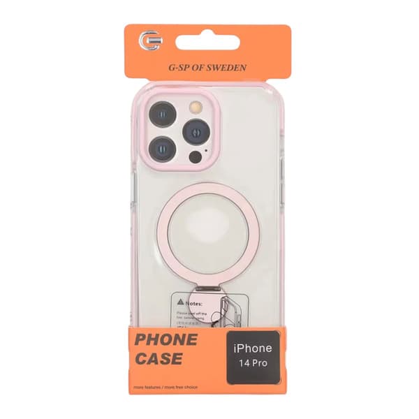 Pindun 360°Rotating Stand Magnetic Case For iPhone 14 Pro Pink Transparent