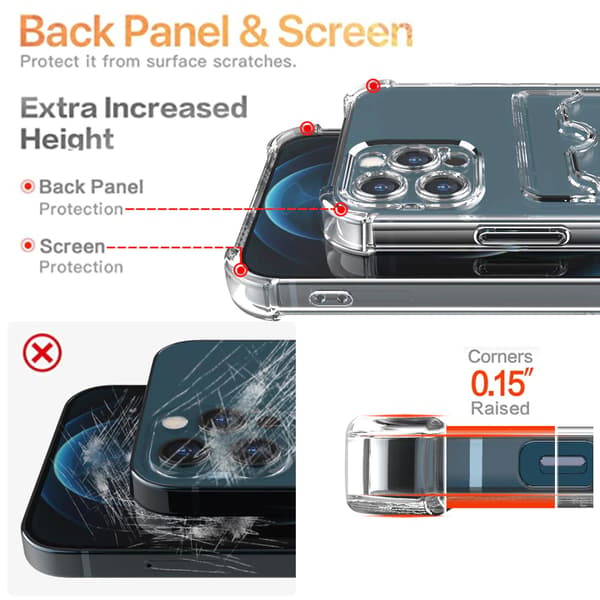iPhone 13 Shockproof Case with Card Holder - Transparent Transparent