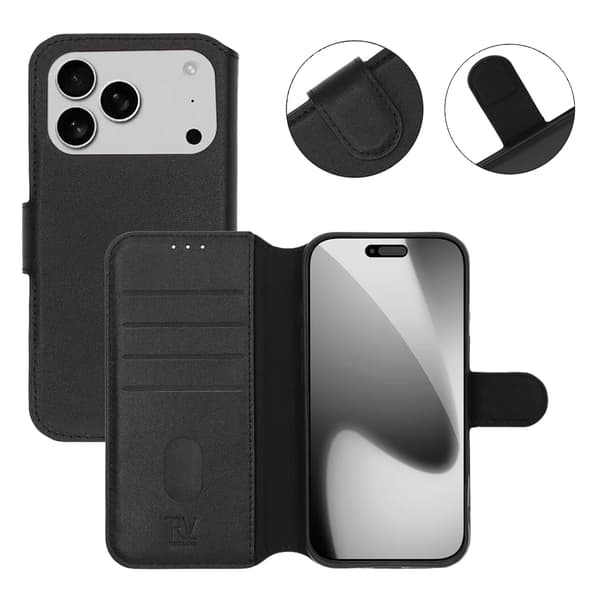RV Genuine leather Wallet Case iPhone 17 Pro Black Svart