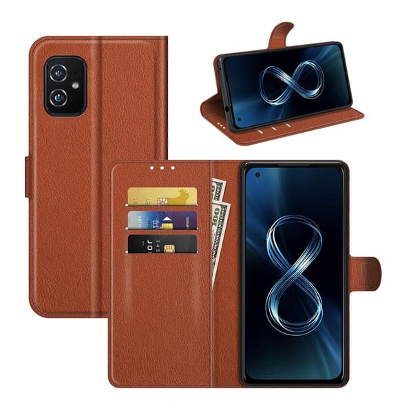 Asus Zenfone 8 5G Plånboksfodral med Stativ - Brun Brun