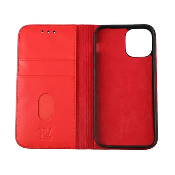 iPhone 12 Mini Wallet Case Leather Rvelon - Red Röd