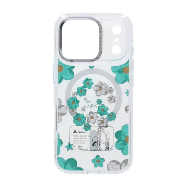 Gradient Floral Magnetic Case For iPhone 17 Pro Green Grön