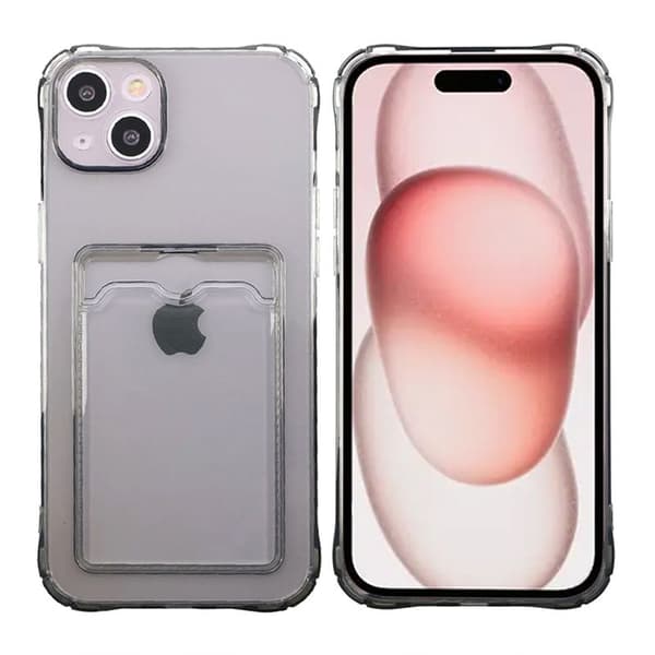 Shockproof Case with Card Holder iPhone 15 Black Svart