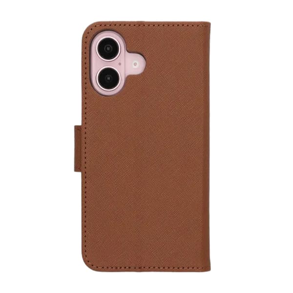 Flip Stand Leather Wallet Case For iPhone 16 Plus Brown