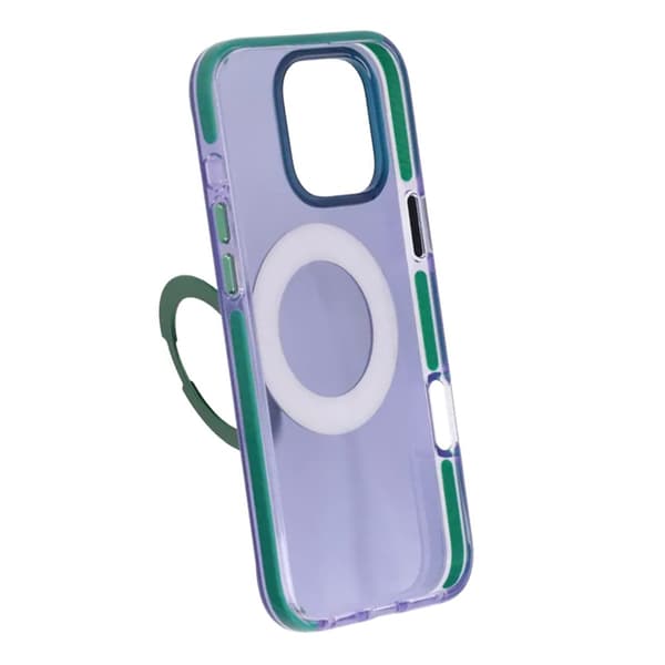 Iridescent Shockproof Case with 360 degree Rotatable Kickstand For iPhone 16 Pro Max Purple Lila