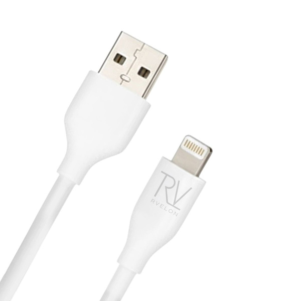 Rvelon iPhone-kabel USB A till Lightning MFi Silikon 2M Vit Vit