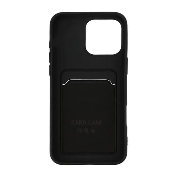 iPhone 16 Pro Max Silicone Phone Case with Card Holder - Black Svart