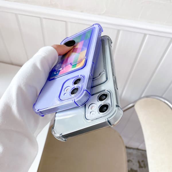 iPhone 12 Shockproof Case with Card Holder - Gray Grå