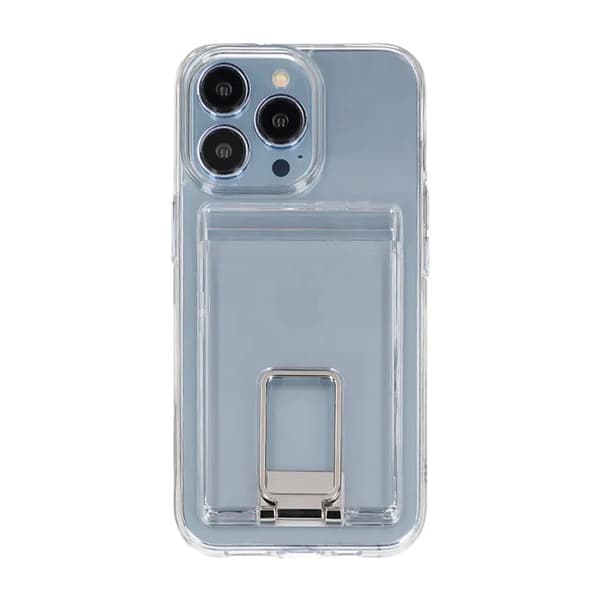 iPhone 14 Pro Case with Card Holder and Metal Stand - Transparent