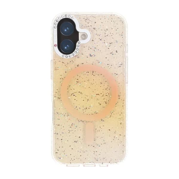 Glitter Skal MagSafe och Diamanter för iPhone 17 - Guld Glitter