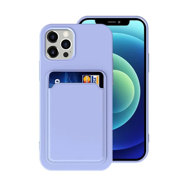 iPhone 14 Pro Max Silicone Case with Card Holder - Purple Lila
