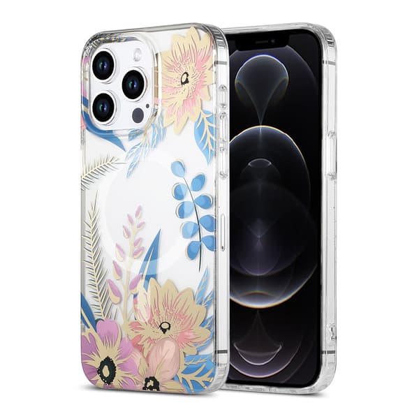 iPhone 12 Pro Max Case MagSafe - Flowers Pink/Blue Blå