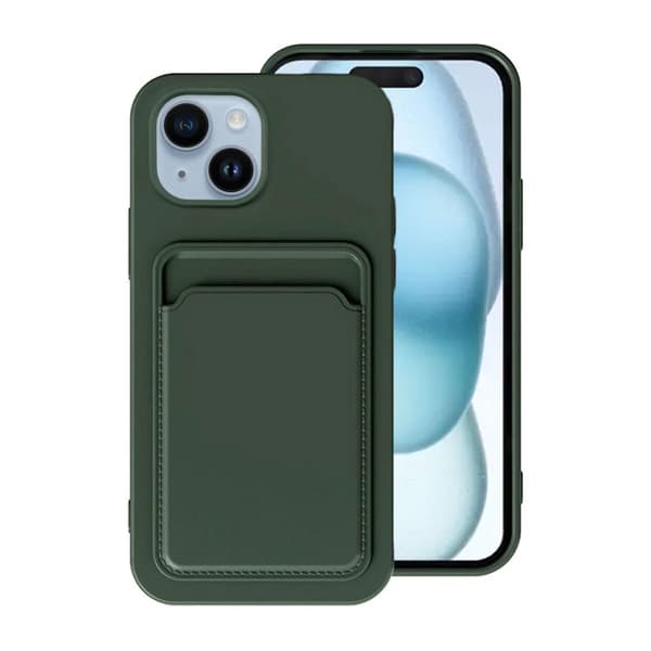 Silicone Case with Card Holder iPhone 15 Green Grön