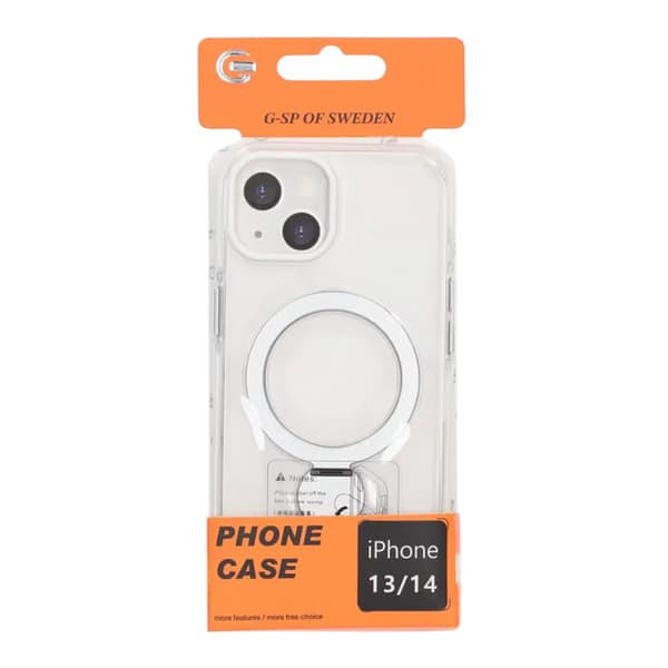 Magsafe case for iPhone 13 and 14 - Transparent white with ring stand Transparent