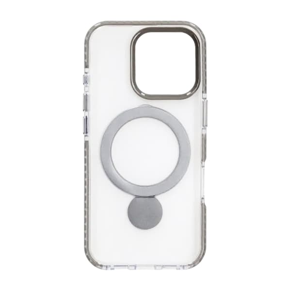 Pindun 360°Rotating Stand Magnetic Case For iPhone 16 Pro Gray Transparent