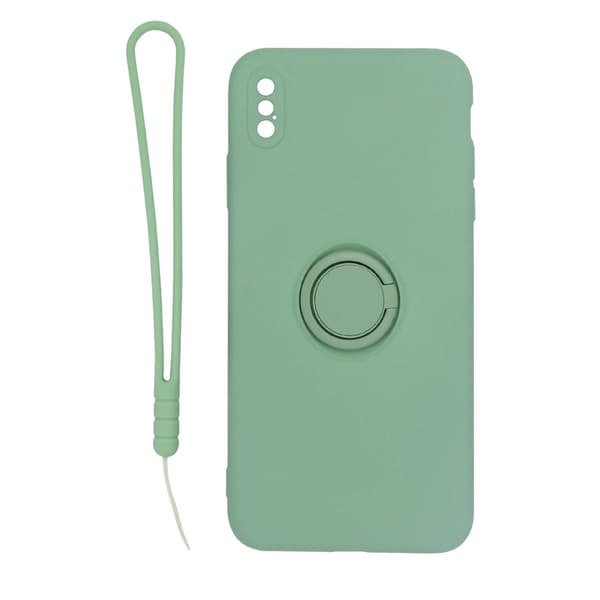 iPhone X/XS Silikonskal med Ringhållare och Handrem - Grön Rosa