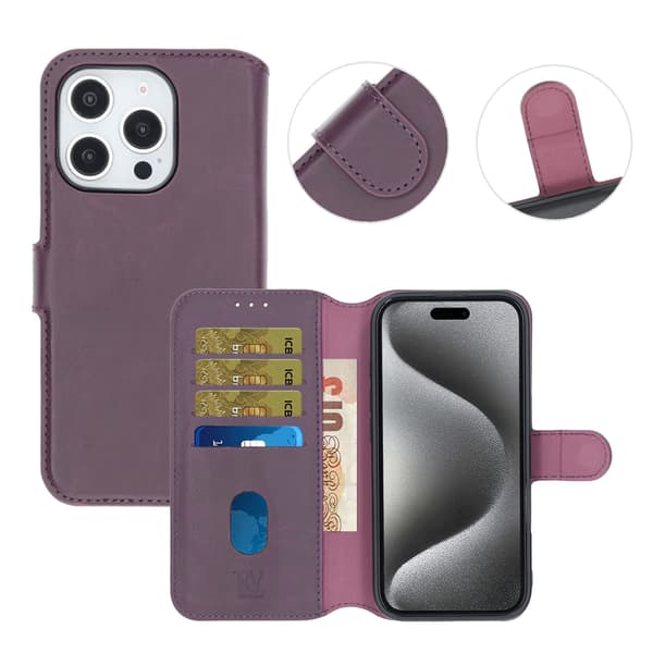 RV Magnetic Wallet Case iPhone 16 Pro Max Dark Cherry Lila