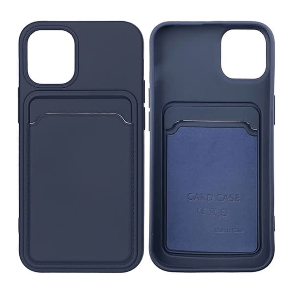 iPhone 12 Mini Silicone Case with Card Holder - Blue Blå