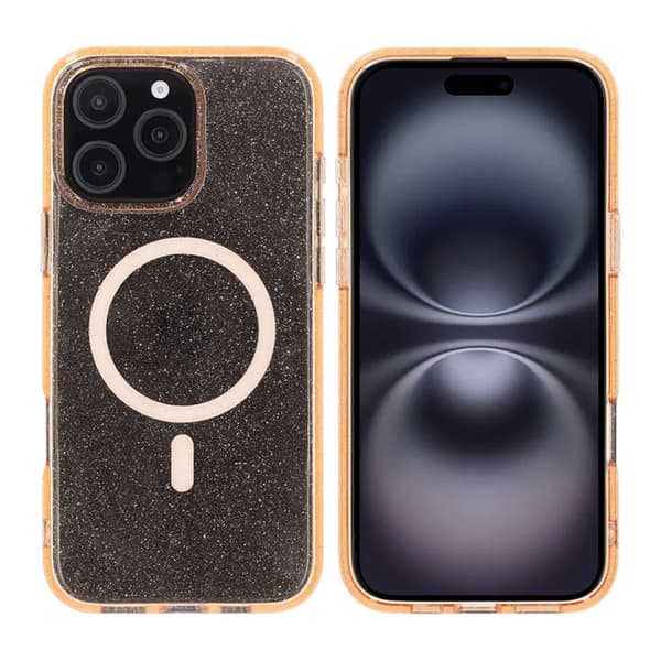 Rvelon Terminator with magsafe Phone Case For iPhone 16 Pro Max Gold Glitter Glitter
