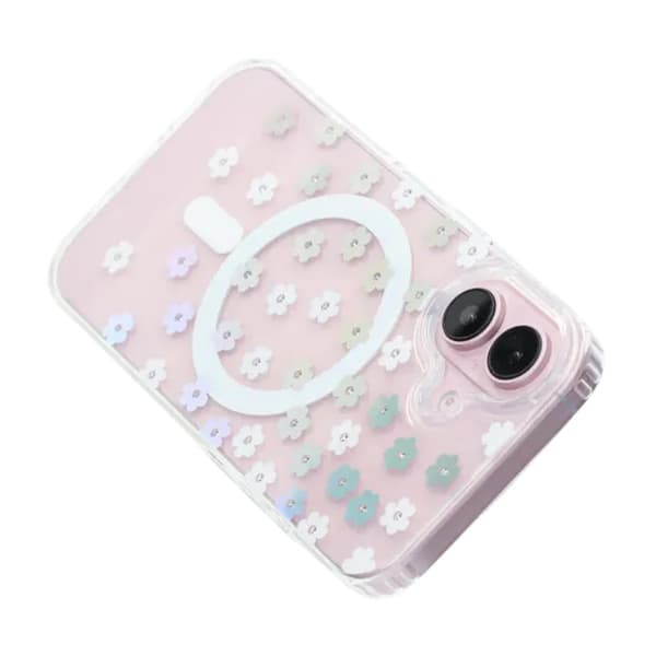 Laser Engraved Floral Rhinestone MagSafe Case For iPhone 17 White Daisy Vit