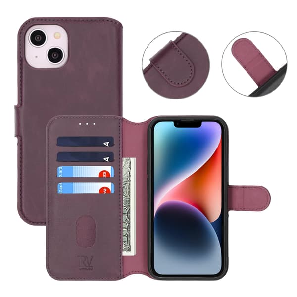 RV Magnetic Wallet Case-iPhone 13/14- Dark Cherry Lila