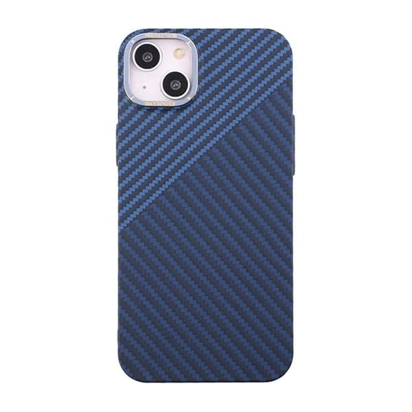 Carbon Fiber Phone Case for iPhone 14 Plus - Blue and Gray Blå
