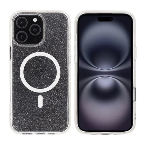 iPhone 16 Pro Max Rvelon Mobilskal TPU med MagSafe - Glitter Vit Glitter