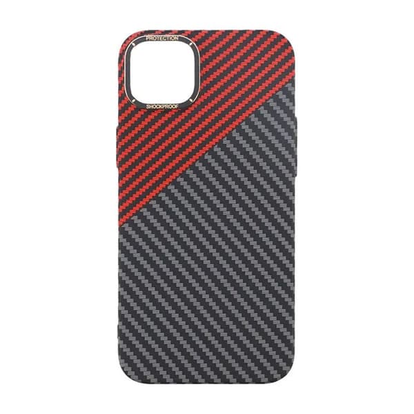 Carbon Fiber Phone Case for iPhone 15 Plus - Red and Black Svart