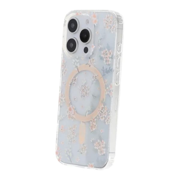 Laser Engraved Floral Rhinestone MagSafe Case For iPhone 16 Pro Max Pink Geranium Rosa