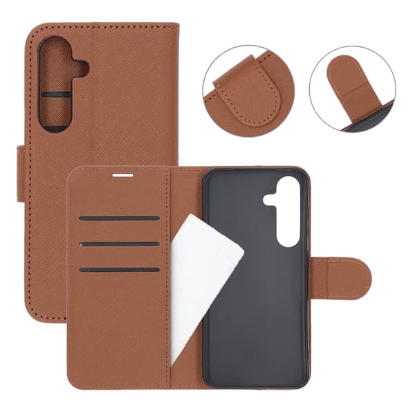 Flip Stand Leather Wallet Case For Samsung S25 Brown Brun