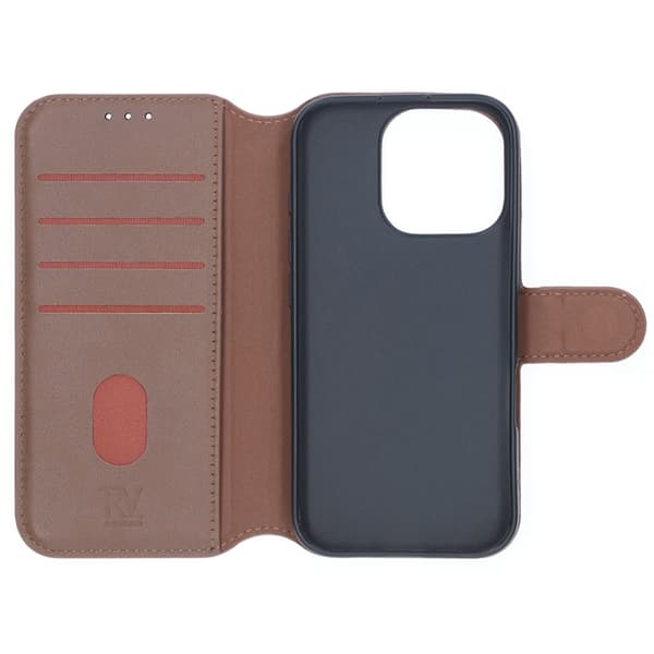 RV Genuine leather Wallet Case iPhone 16 Pro Brown Brun