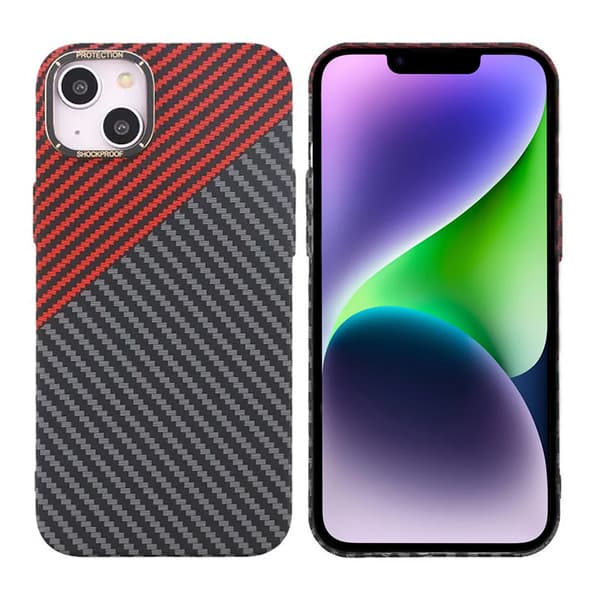 Carbon Fiber Phone Case for iPhone 14 Plus - Red and Black
