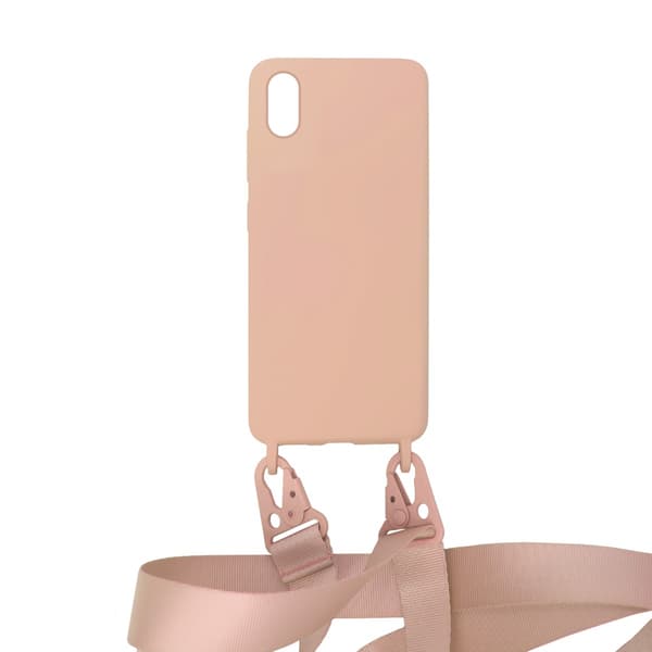 Silicone Mobile Case with Strap and Necklace for iPhone X and XS - Pink Rosa