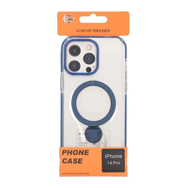 Pindun 360°Rotating Stand Magnetic Case For iPhone 14 Pro Blue Transparent