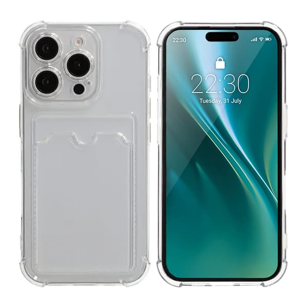 iPhone 16 Pro Max Mobile Case Shockproof with Card Holder - Transparent Transparent
