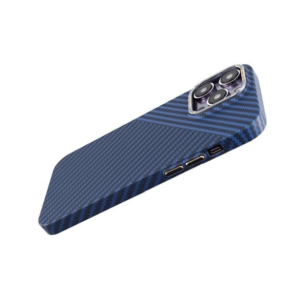 iPhone 14 Pro Max Kevlar Carbon Fiber Phone Case Blue+Grey Blå