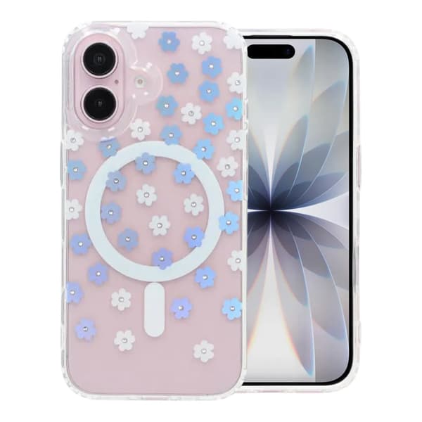 Laser Engraved Floral Rhinestone MagSafe Case For iPhone 17 White Daisy Vit