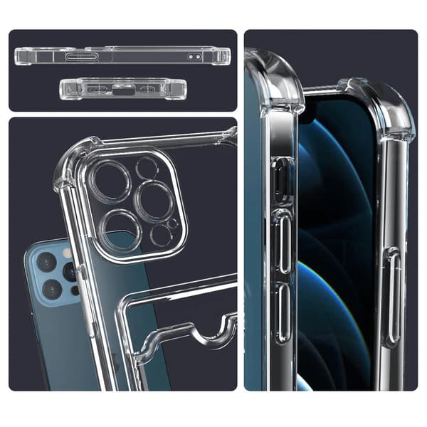 iPhone 13 Shockproof Case with Card Holder - Transparent Transparent