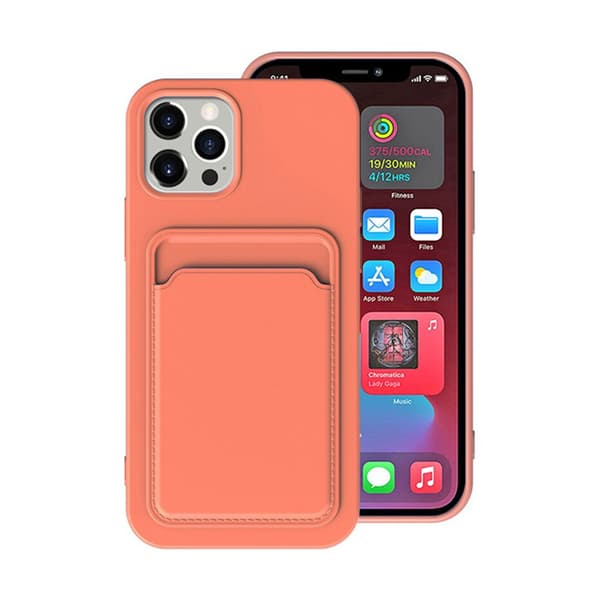 iPhone 14 Pro Silicone Case with Card Holder - Orange Orange