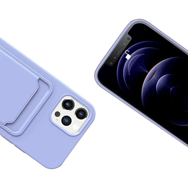 iPhone 14 Pro Max Silicone Case with Card Holder - Purple Lila