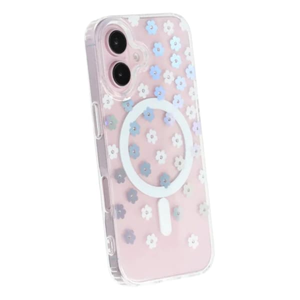 Laser Engraved Floral Rhinestone MagSafe Case For iPhone 17 White Daisy