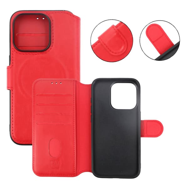 iPhone 15 Pro Wallet Case with Magsafe Rvelon - Red Röd