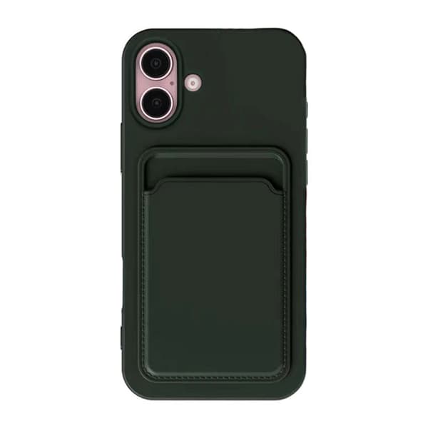 Silicone Case with Card Holder iPhone 16 Plus- Military green Grön