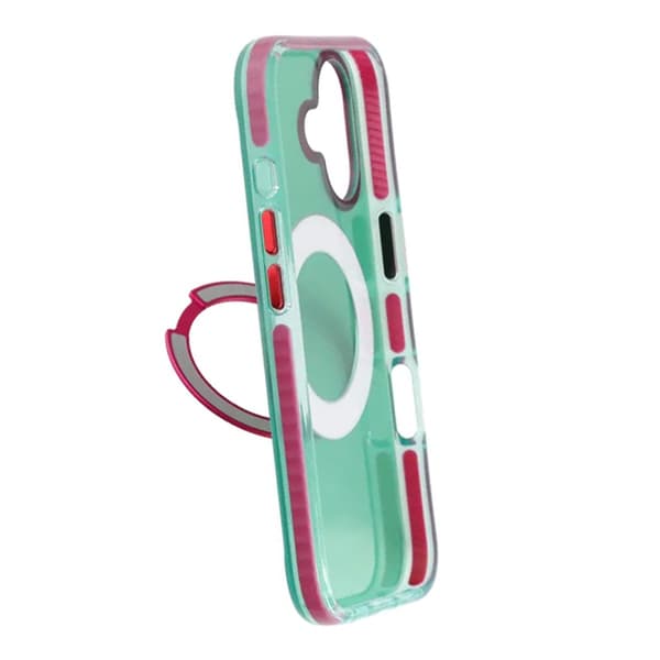 Iridescent Shockproof Case with 360-degree Rotatable Kickstand For iPhone 17 Green Grön