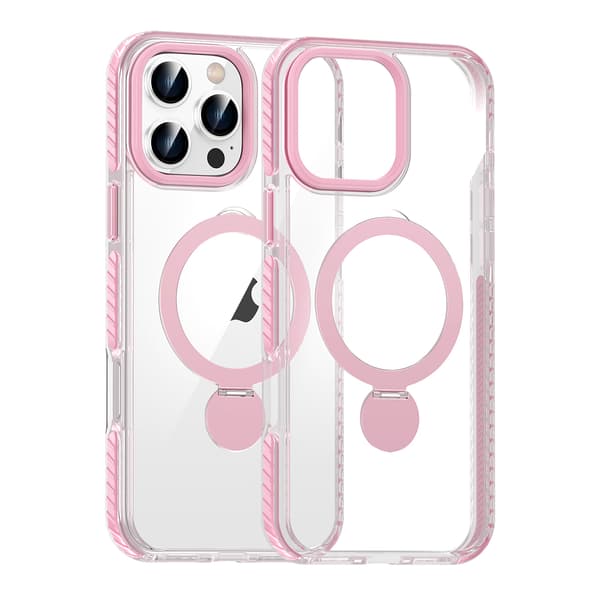 Magsafe Case for iPhone 16 Pro Max - Transparent pink with ring stand Transparent